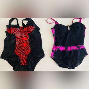 Lot of 2 Plus Petite 2XL Size One Piece Swimsuit Bathing Suits Black